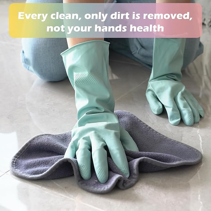 4 Pairs Rubber Kitchen Dishwashing Gloves - Colorful Reusable Household Cleaning Gloves Outdoor Chores for Women & Men (Medium)