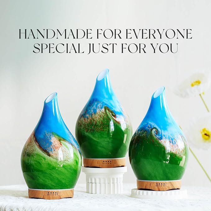 Porseme 280ml Essential Oil Diffuser Glass Color Changing Aroma Air Diffusers Aromatherapy Ultrasonic Cool Mist Humidifier 7 Running Hours Waterless Auto-Off for Sleeping, Yoga, Office (Blue Grass)