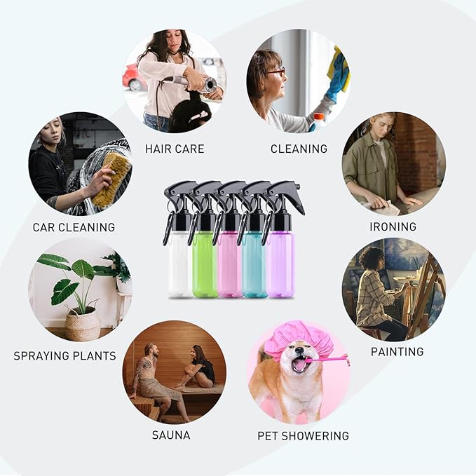 TANSHINE Small Spray Bottle 50ml, Travel Size Mini Mist Water Spray Bottles, Portable Hand Sanitiser Alcohol Fine Spray Bottle, Plastic Refillable Empty Face Mister Spray Bottles with Clip, 2oz/5pcs