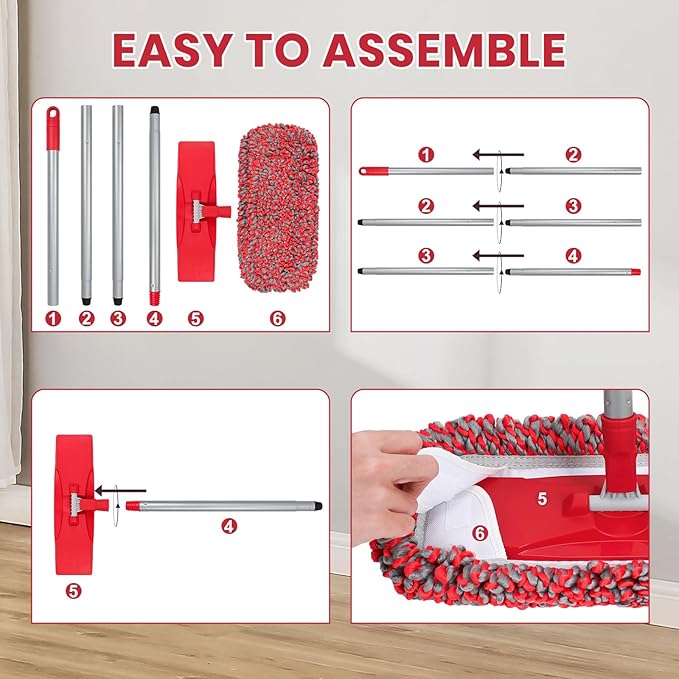 MAVRIZ Dust Mops for Hardwood Floors Cleaning Washable Wet and Dry Mop with 58" Long Handle, Microfiber Mop for Laminate, Vinyl, Wood, Tile Floors