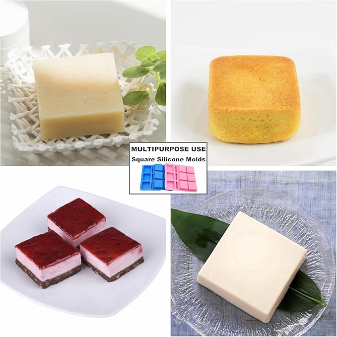 Bangp 4 Pack Square Soap Molds,6-Cavity Non-Stick Silicone Brownie Pan,Square Bar Molds,Square Silicone Molds for Chocolate,Cupcake, Cornbread, Muffin,Soap
