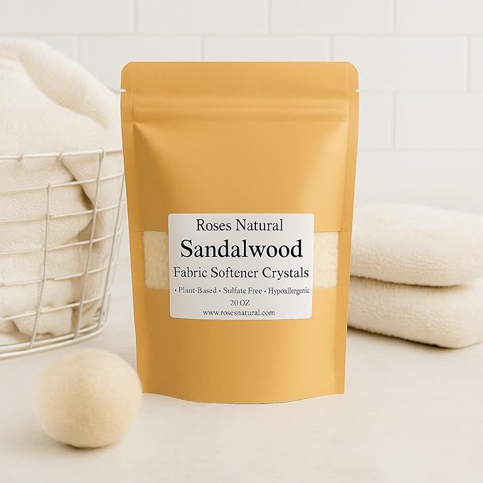 Fabric Softener Crystals, 20 oz, Plant-Based, Hypoallergenic Scent Beads, Softens & Freshens Laundry, Available in Peppermint, Lavender, Patchouli, Leather, Made in the USA (Sandalwood)