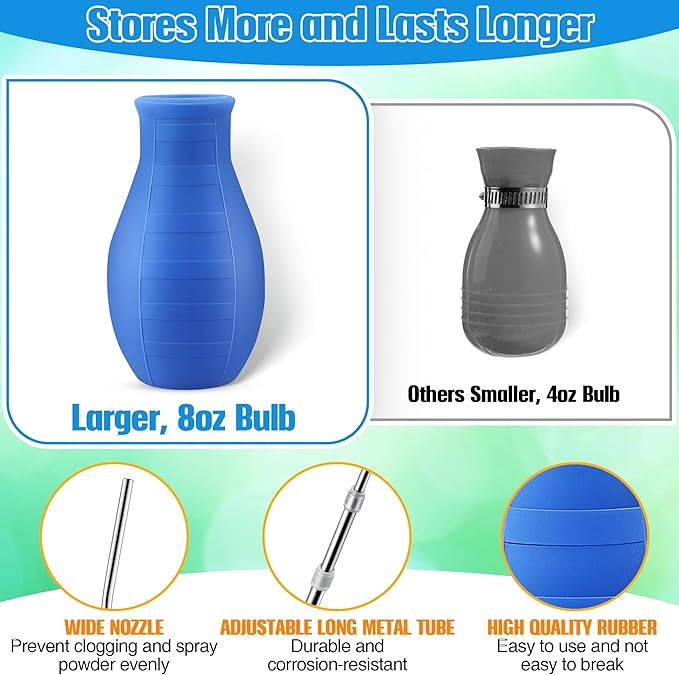 Diatomaceous Earth Powder Duster, Longer 9" to 22" Retractable Garden Powder Applicator Dispenser, 8 oz Bulb Duster Sprayer Insect for Home Organic Gardening Agricultural Supply (Blue,2 Pcs)