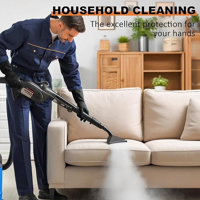 Beieverluck 10 Pairs X-Large Black Chemical Resistant Gloves, Heavy Duty Rubber Cleaning Gloves with Textured Grip and Extended Cuffs