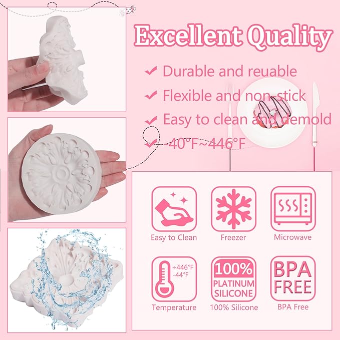Baroque Cake Decoration Silicone Mold, European Relief Chocolate Fondant Mold, Practical Kitchen Baking Supplies, for Candy, Sugar Craft, Cupcake Toppers, Resin, Clay Crafts