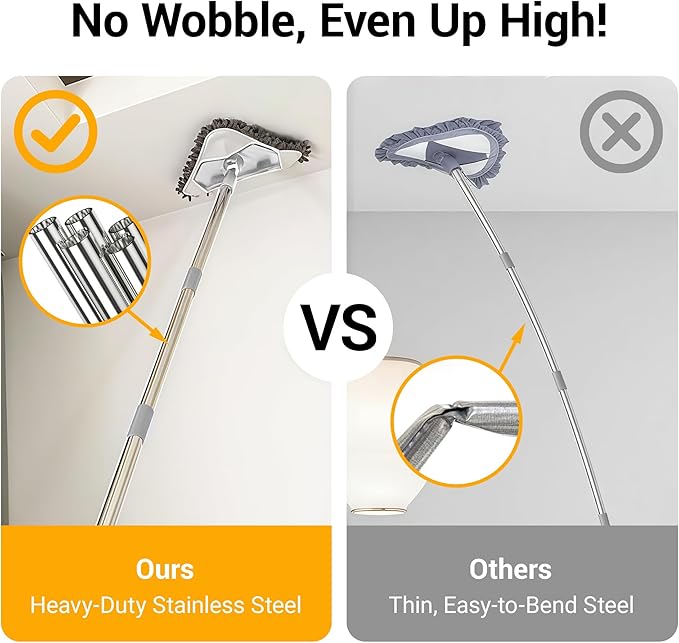 7-in-1 Triangle Mop Set with 7 Replaceable Heads and Adjustable Long Handle for Walls, Floors, Windows, Baseboards (White)