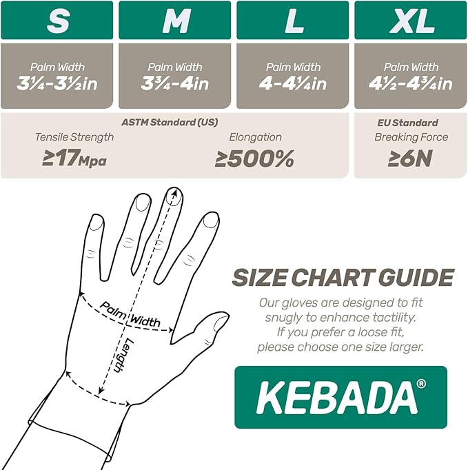 Kebada Nitrile Gloves D1, Nitrile Disposable Gloves for Cleaning, Food Prep, Industrial Grade, Non-Sterile, Food Safe, Powder & Latex Free, Touchscreen, Blue, 100 Count, Medium (Made in Vietnam)