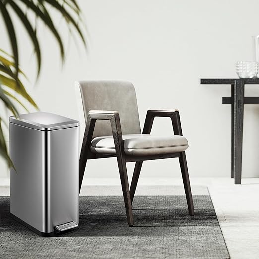 13.2 Gallon / 50L Kitchen Trash Can, Slim Stainless Steel Garbage Can with Removable Inner Bucket, Fingerprint-Proof Step Rubbish Bin with Soft-Close Lid for Narrow Space, Silver