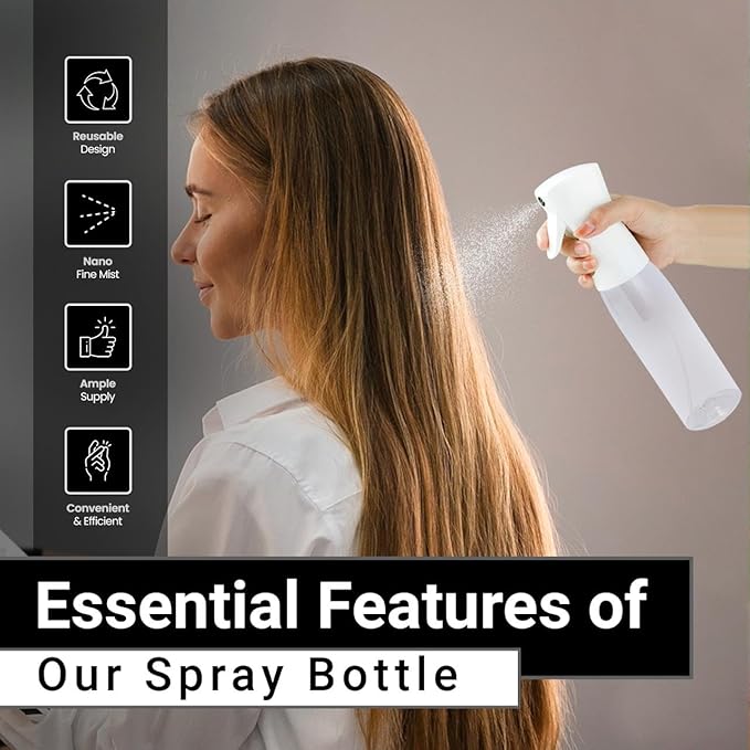 Continuous Ultra Fine Mist Spray Bottle – 16.9 Oz for Hair, Hairstyling, Salon Use, and Cleaning | Versatile Water Misting Bottle