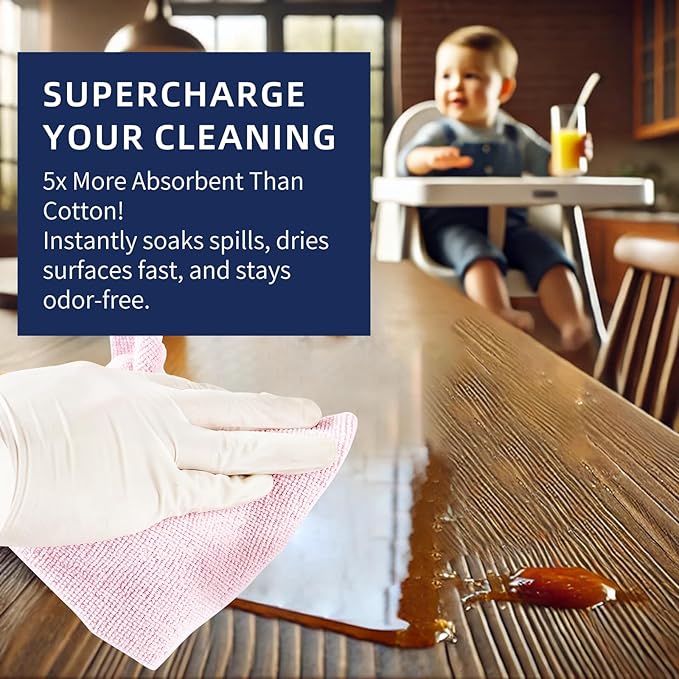 Microfiber Cleaning Cloth Roll - 85 Pack, Tear Away Microfiber Towels, 12" x 12", Reusable, Washable, Streak Free, Ultra Absorbent Dish Rags for Car, Home, Garage or Shop (Pink)