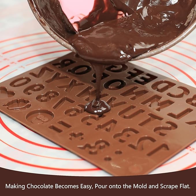 Letter Molds for Chocolate, 2 Pcs Mini Chocolate Molds Silicone with Number and Alphabet for Decorating Birthday Cake Strawberries Lollipop Fondant Oreos, Non-stick BPA Free