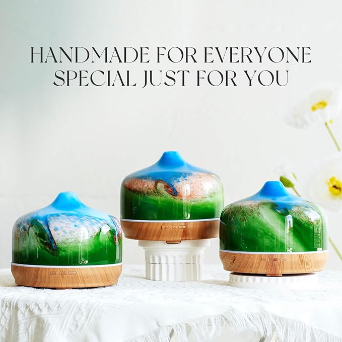 Porseme 500ml Glass Essential Oil Diffuser Aromatherapy Ultrasonic Cool Mist Humidifier 15-21 Running Hours Waterless Auto-Off Air Diffusers for Sleeping Yoga Office Working Spa and Rest (Blue Grass)