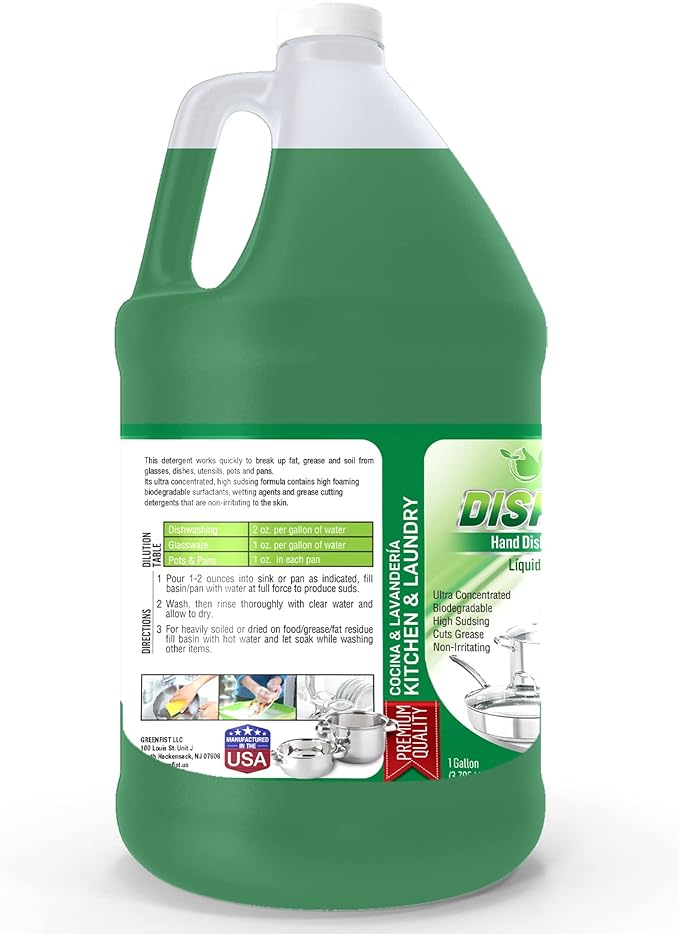 GreenFist Dish Soap Professional Detergent Liquid Pot & Pan Dish-Wash - Light or Heavy Use (Green Dish Soap 1 Gallon)