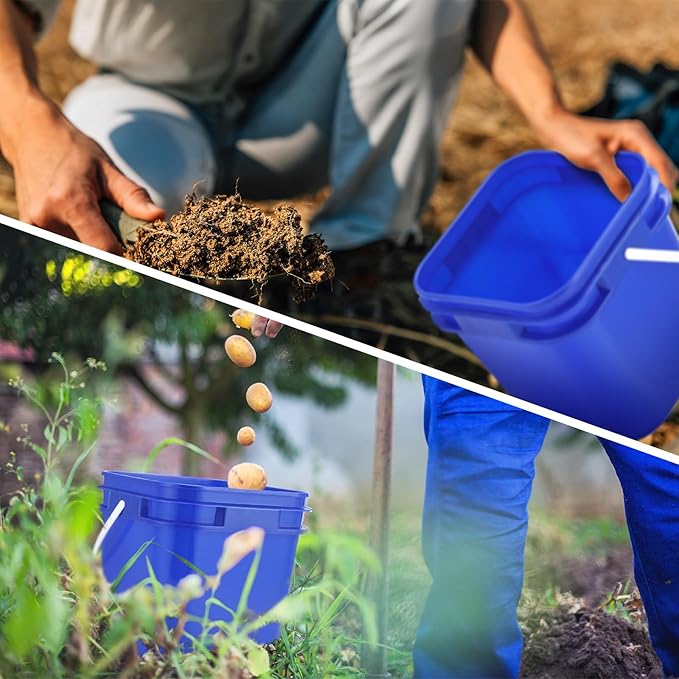 Suzile 10pcs 2.2 Gallon Square Bucket with Lid Food Grade Plastic Bucket 10L Utility Industrial Pail with Handle Container for Food Oil Tub Water Fishing Paint House Cleaning Car Washing (Blue)