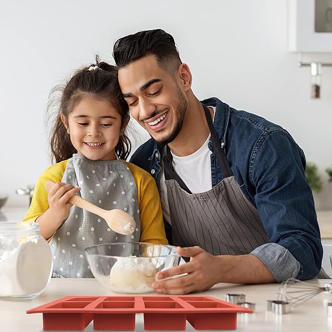 JOERSH 2pcs Granola Bar Mold Rectangle Silicone Candy Bar Mold Deep for Baking Chocolate Energy Bars/Protein/Nutrition/Cereal Bars/8-Cavity Butter Mould