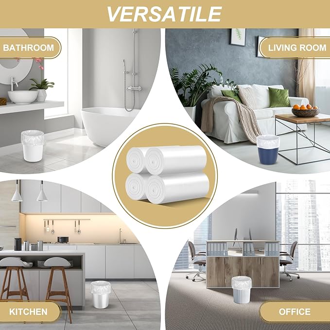 2.6 Gallon Small Trash Bags, Magesh 2.6 Gallon Trash Bag Strong, Leakage-Free, Small Garbage Bags Unscented Thick for Bathroom, Office, Kitchen Mini Trash Can, 100 Bags, Clear