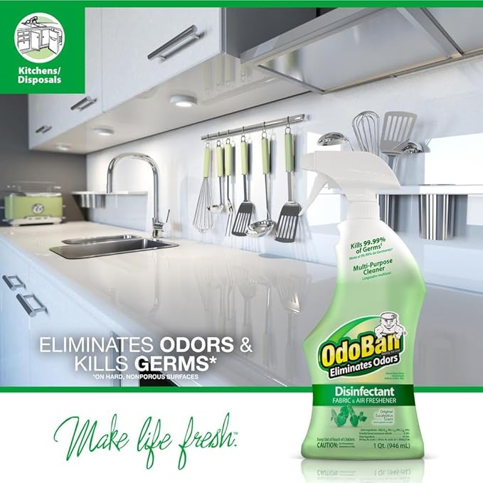 OdoBan Ready-to-Use Disinfectant and Odor Eliminator, Set of 3 Spray Bottles, 32 Ounces Each, Original Eucalyptus Scent