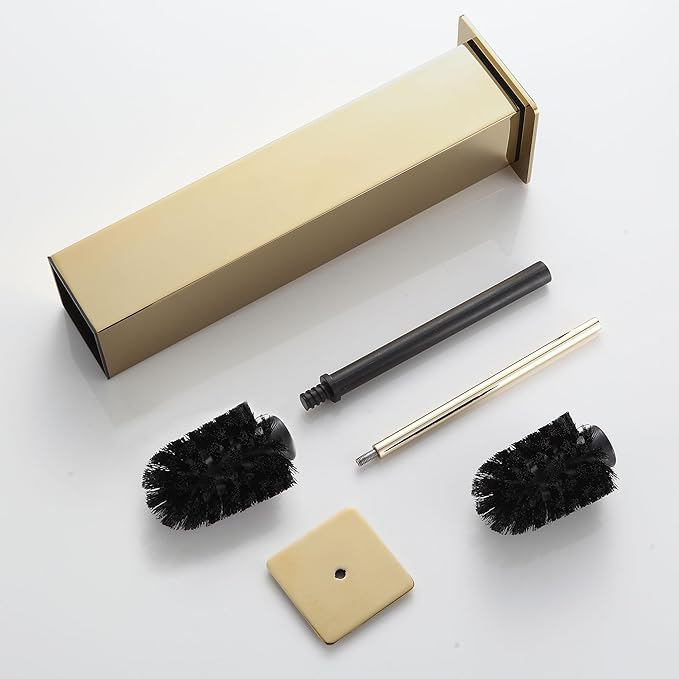 BVL Toilet Brush and Holder Set Gold Stainless Steel 304 Square Freestanding Toilet Brush for Bathroom