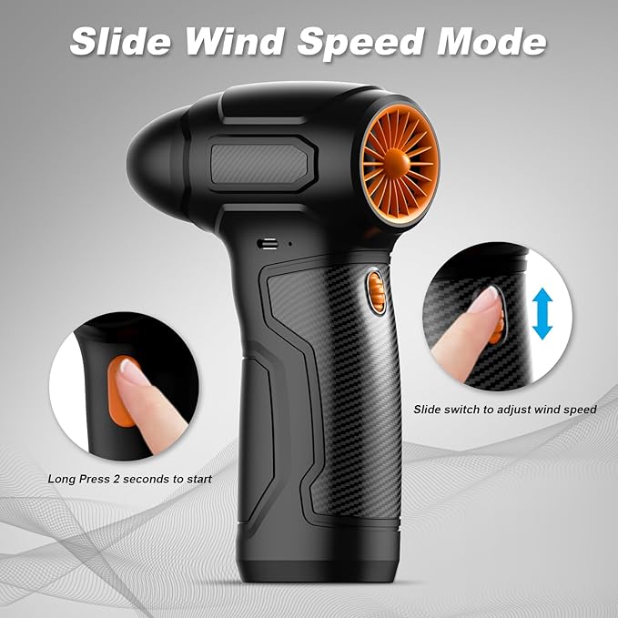 Compressed Air Duster - 200,000RPM Electric Air Duster, Canned Air Blower Alternative for PC, Keyboard, Building Toys, Campfire, Leaf, Home Cleaning (Orange)