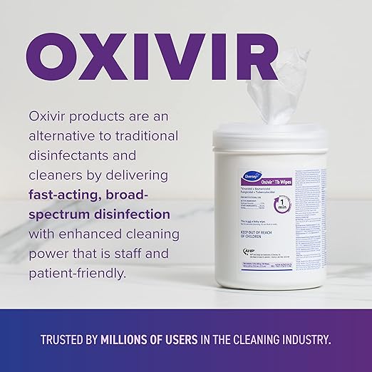 Diversey Oxivir Tb 101105152 Ready-to-Use Disinfectant Cleaning Wipes, Accelerated Hydrogen Peroxide, Standard 6x7-Inch Sheets, 160-Wipes, 1-Canister (Pack of 4)