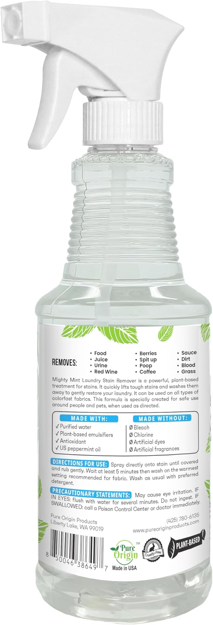 Mighty Mint Laundry Stain Remover, Parent’s Choice Spray for Stains from Food, Drink, Grease, Natural Peppermint Scent, 16oz