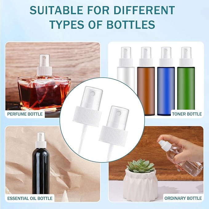 24 Pack Spray Bottle Top, Spray Bottle Nozzle Replacement, 24/410 Fine Mist Spray Caps with 5.9" Dip Tube, Plastic Sprayer Pump for Toners and Essential Oil Bottles, Home, Kitchen White