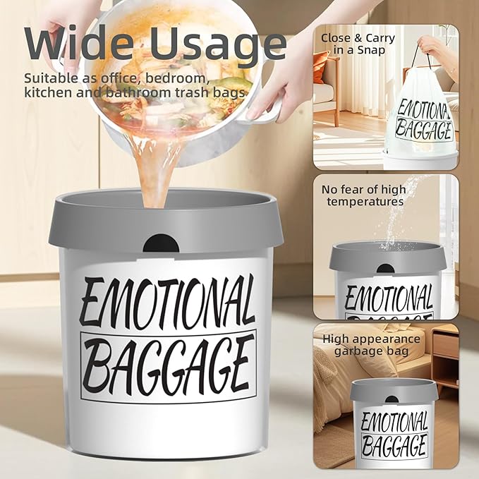 13 Gallon Trash Bags Drawstring, 50 Count Tall Kitchen Trash Bags, Sturdy Large Trash Bags, Emotional Baggage Printed Garbage Bags 13 Gallon Tall Kitchen, Tear Resistant Kitchen Garbage Bags