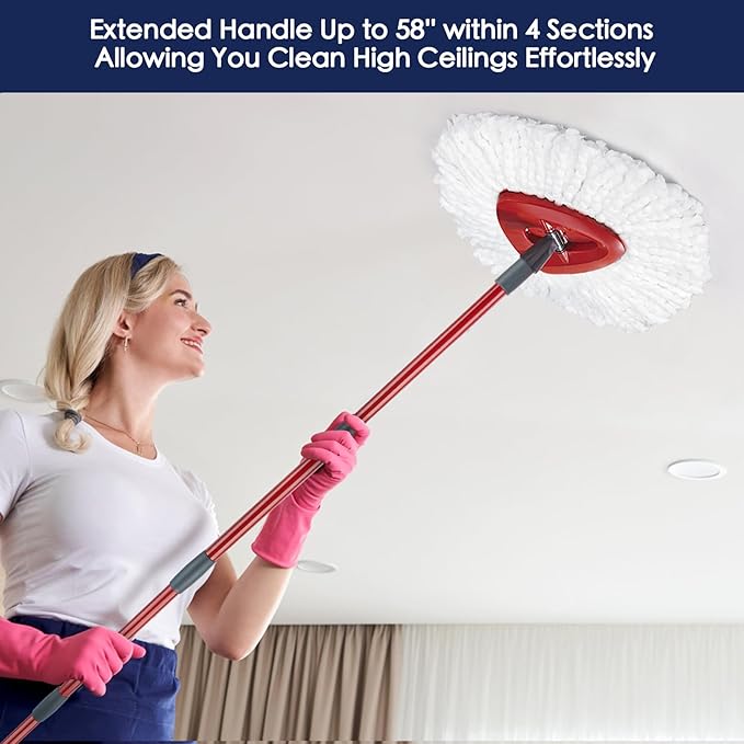 Spin Mop Handle Replacement Compatible with O Cedar Spin Mop and Bucket, 4-Section 30 to 58 Inchs Mop Replace Handle, Mop Stick for Floor Cleaning, Mop Head and Base not Include