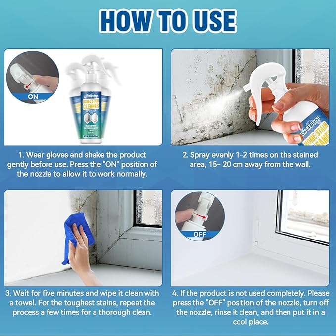 Mold Stain Cleaner Spray, All-Purpose Stain Cleaner for Bathroom, Kitchen, Decks, Patios, Outdoors, Household Stain Remover Spray Best for Tile, Wall, Grout, Fences, Furniture, Sink, Brick