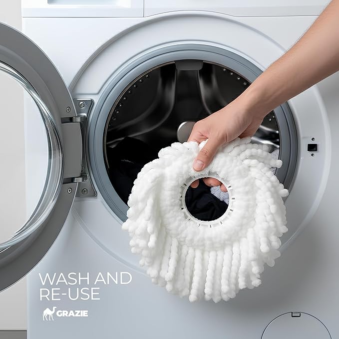 Spin Mop and Bucket Wringer 360 Microfiber Mop with Stainless Steel Handle Self Wringing Cleaning System Bucket with Drain for Tile Hardwood Laminate Floors Includes 2 Mop Head Refills Absorbent