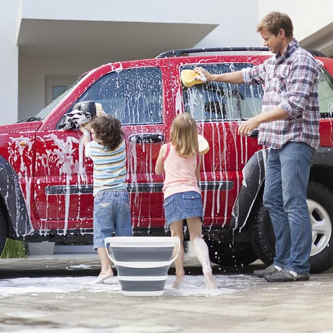 Collapsible Bucket, 2.6 Gallon (10L) - Square Foldable Mop Bucket for House Cleaning, Car Washing, Camping - Portable Water Pail for Outdoor, RV, Travel (Grey)