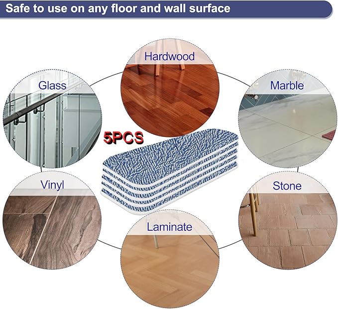 Replacement Mop Pad 16.5''x5.5'' for Floor Cleaning, 5 Pack Chenille Dust Mop Head Refills Attract and Pick Up Pet Hair, Washable Dry Cleaning Pads Compatible with Bona Mop and Most Spray Mops