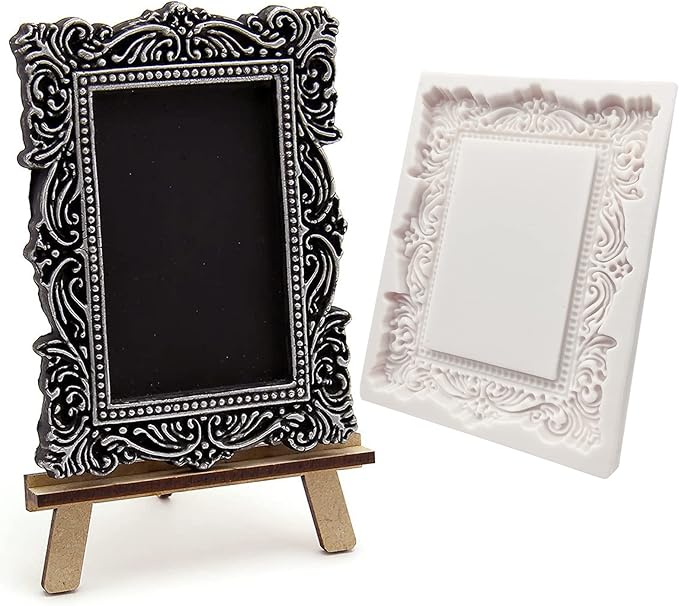 Baroque Photo Frame Fondant Molds, 2 Pcs Cake Decorating Silicone Molds for Candy Chocolate, Sugar Craft Paste, Cupcakes, Wedding Sets, Christmas Thanksgiving Cake Decorating, Clay, Epoxy Projects