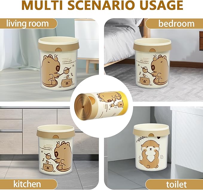 VOK 4 Gallon Trash Bags with Capybara Printed, Drawstring Small Garbage Bags, Tear-Resistant & Odor-Control Bathroom/Kitchen Trash Can Liners, Bathroom Trash Bags with Secure Tie, 100 Counts