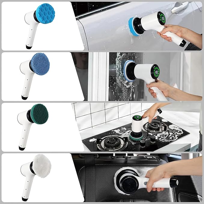 Electric Spin Scrubber for Cleaning-2 Adjustable Speeds,8 Cleaning Brushes,Cordless Cleaning Tools, Shower Scrubber with Long Handle,Power Scrubbers for Cleaning Bathroom, Tile Tub