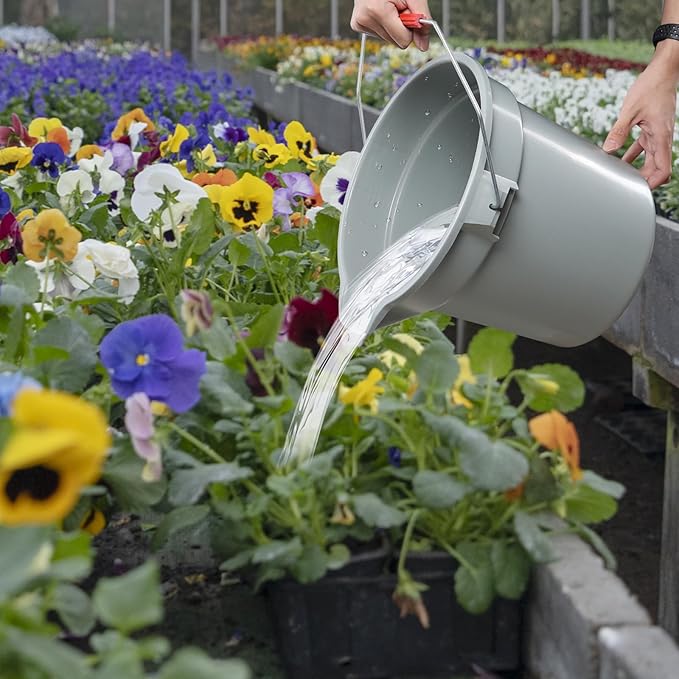 14 Quart Round Utility Bucket with Handle, Round Plastic Bucket for Cleaning, Gray, 6 Packs