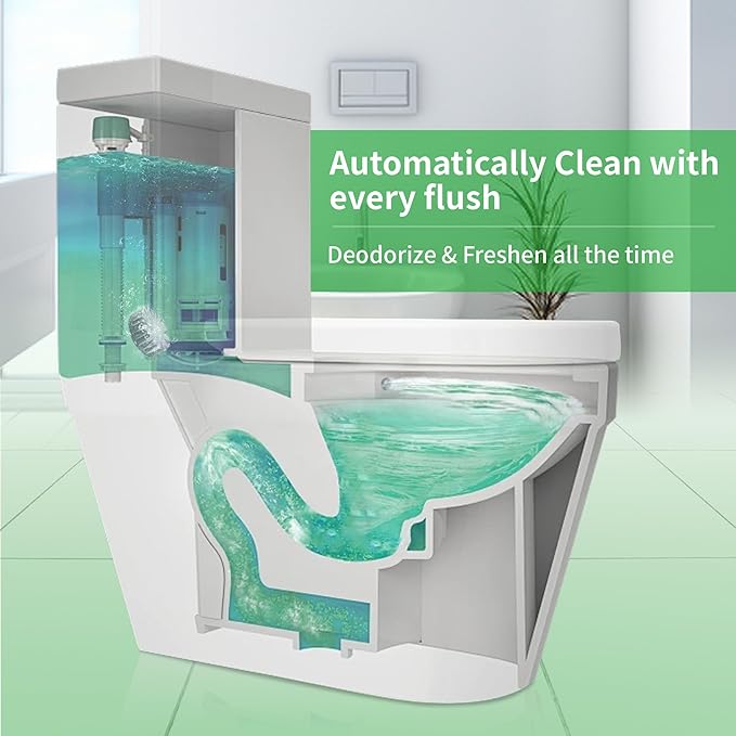Toilet Bowl Cleaner Tablets, Automatic Toilet Bowl Cleaners, Long-Lasting Toilet Tabs Drop in Tank for Deodorizing & Descaling, Green, 6 Packs