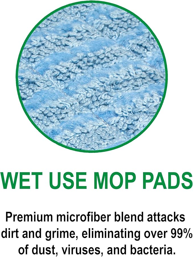 CleanAide Twist Yarn Microfiber Flat Mop Pad with Scrub Strips, Reusable Washable Wet & Dry for Dust, Dirt & Grime, Extra Absorbent, Hook and Loop Backing, Fits Standard 24 Inch Frames, Blue