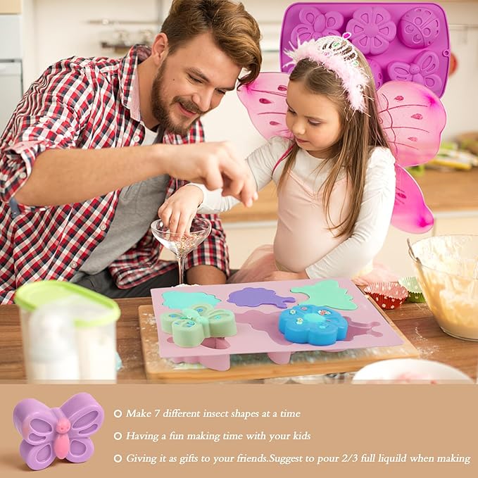 Sakolla Insect Silicone Molds Soap 2pcs 6-Cavity Dragonfly Butterfly Ladybug Shape Silicone Molds for Soap Making DIY Baking Mold for Lotion Bars, Chocolate, Candy, Muffin, Biscuit, Cookie Pans