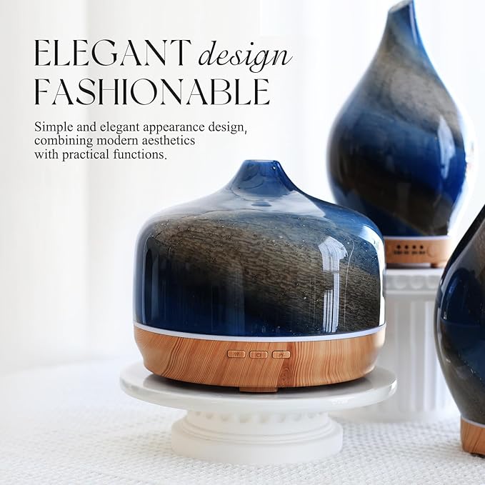 Porseme 500ml Glass Essential Oil Diffuser Aromatherapy Ultrasonic Cool Mist Humidifier 15-21 Running Hours Waterless Auto-Off Air Diffusers for Sleeping Yoga Office Working Spa and Rest (Galaxy)