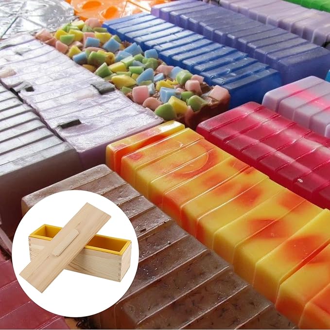ZOENHOU 3PCS 42oz Soap Molds, Yellow Flexible Rectangular Silicone Soap Making Molds Kit with Wood Box DIY Tool Set for Soap Making Supplies