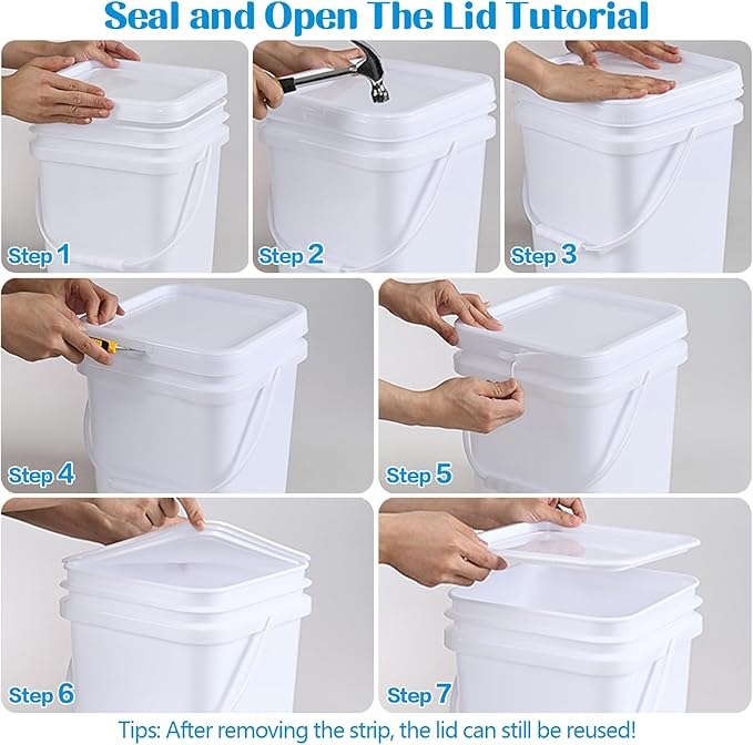 Cand 4.8 Gallon Sealable Lid Bucket with Handle, Set of 4 Plastic Square Storage Bucket Pail, White