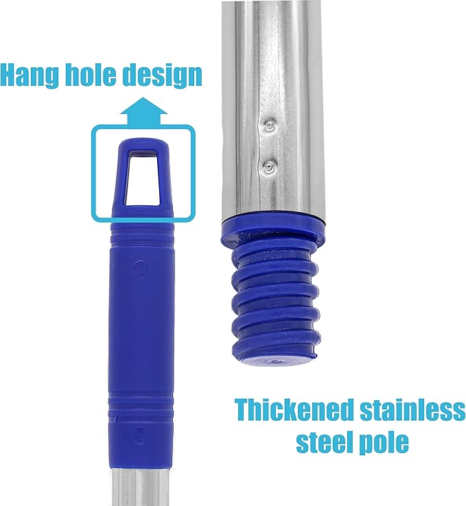 One Mop Handle With Two Microfiber Heads (1 Handle & 2 Heads) Blue