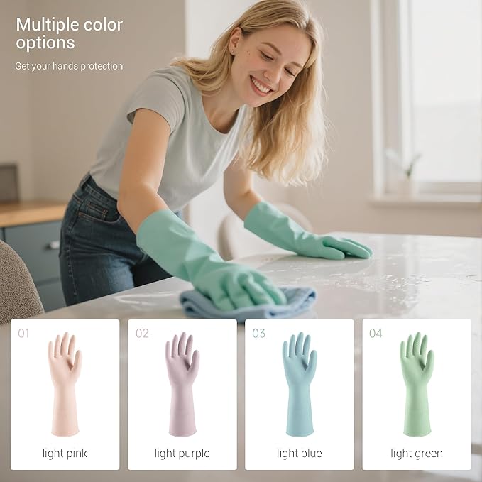 ThxToms 4 Pairs Rubber Kitchen Dishwashing Gloves, Reusable Household Cleaning Gloves,Non-Slip,Long-lasting