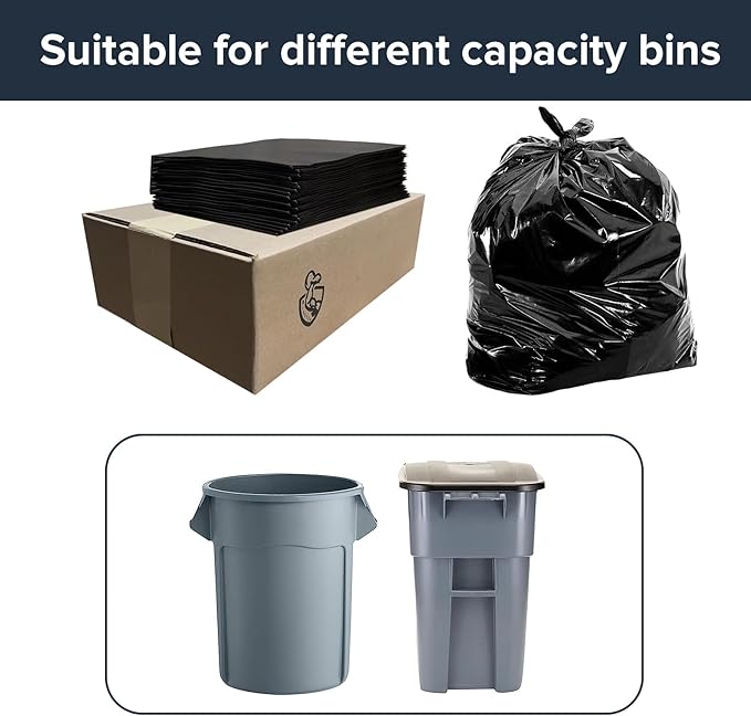 Generic 100 Pack -55-60 Gallon Heavy Duty Trash Can Bags - 2 Mil Thickness, Ultra Durable, Leak Proof, Black -large yard waste bags,Ideal for Kitchen, Commercial, Building - Made in the USA-21