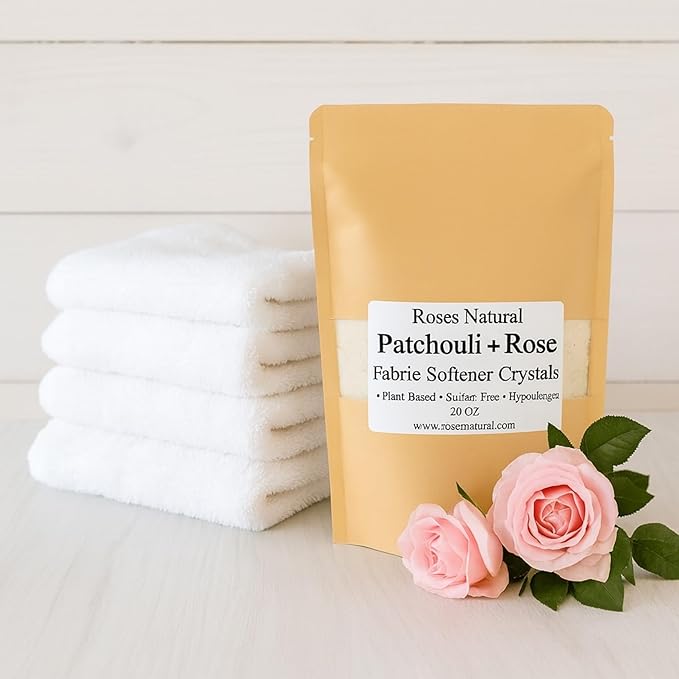 Fabric Softener Crystals, 20 oz, Plant-Based, Hypoallergenic Scent Beads, Softens & Freshens Laundry, Available in Peppermint, Lavender, Patchouli, Leather, Made in the USA (Patchouli Rose)