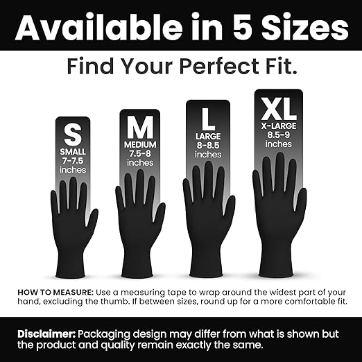 Nitrile-Vinyl Blended Disposable Gloves, Powder-Free & Non-Latex Gloves, 3000, Protective Gloves for Medical Exams, Cooking & Household Cleaning, 4 Mil Thick Non-Sterile Secure Grip Black, Large