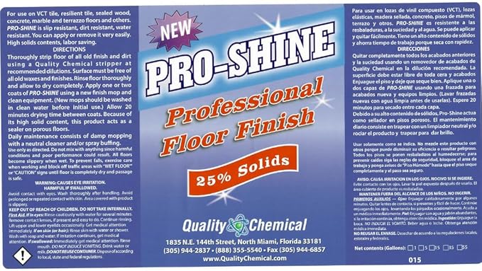 Quality Chemical Pro Shine High Solids Commercial Wet-Look Floor Finish Wax - High Shine Floor Cleaner, Future Floor Wax - Floor Wax for VCT Tile Floors, Polish & Restorer - 128 oz (Pack of 1)