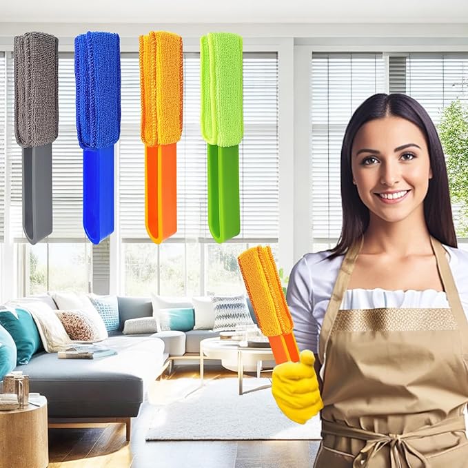 4 Pack Microfiber Blinds Duster, 4 Removable and Washable Sleeves, Cleaner for Window Blinds, Air Conditioner Vents, Fans, Car Vents