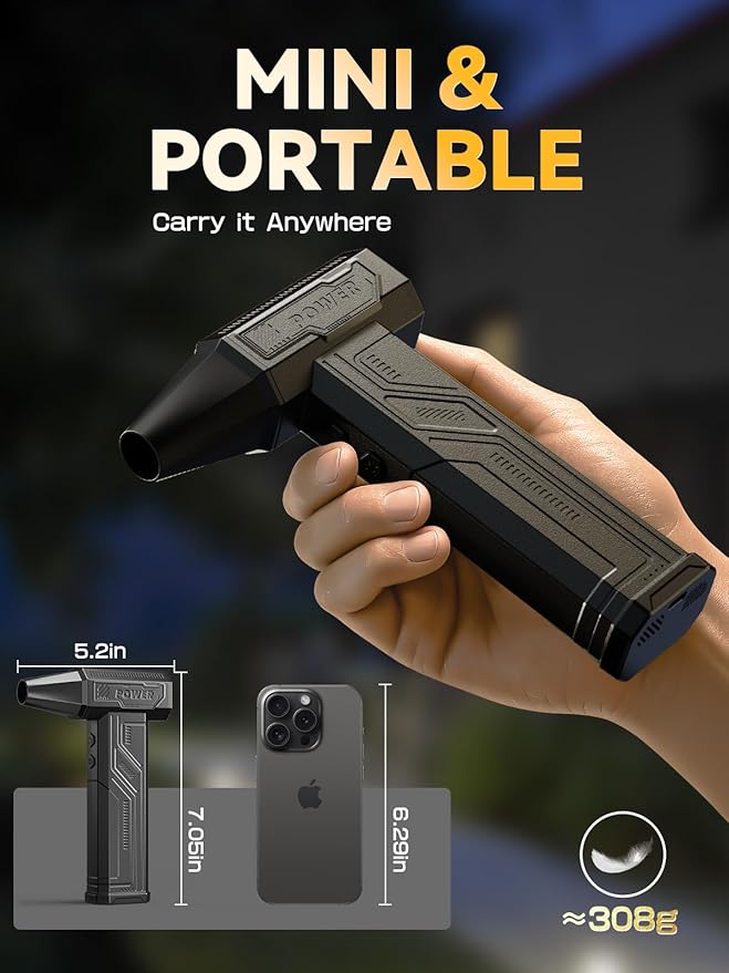 Electric Air Duster, 300000RPM 4-Gear Adjustable Compressed Air Duster with Light, Rechargeable Brushless Motor Air Blower for Keyboard, PC, Car, and Home Cleaning Reusable Replaces Compressed Air Can